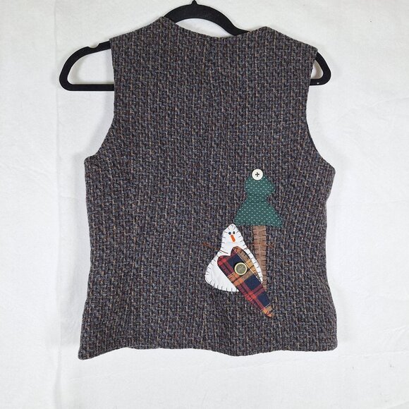 Vintage Giorgio Sant'Angelo Christmas Snowman Tree Wool Zip Vest Small - Picture 2 of 8